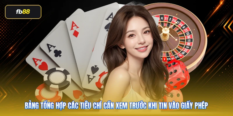 Bảng tổng hợp các tiêu chí cần xem trước khi tin vào giấy phép